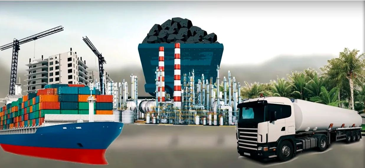 Ilustrasi sektor transportasi dan industri yang membutuhkan pasokan bahan bakar